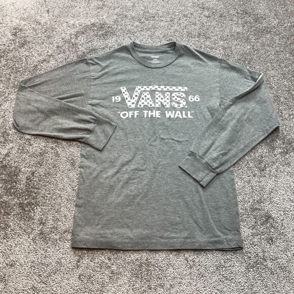 Vans Off the Wall Shirt Adult Small Light Gray Long Sleeve Crew Cotton 1966 Tee - Picture 1 of 9